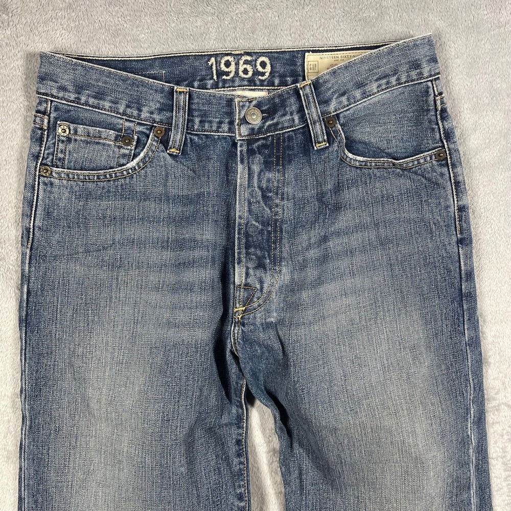Gap 1969 Jeans Mens 30(29)x32(31) Blue Straight Leg Button Fly Made in USA Denim - Picture 2 of 13